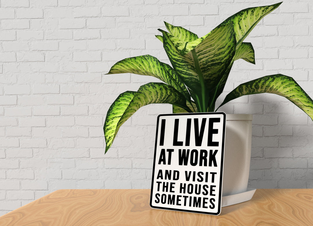 I Live At Work And Visit The House Sometimes | Funny Sign for Home or Office