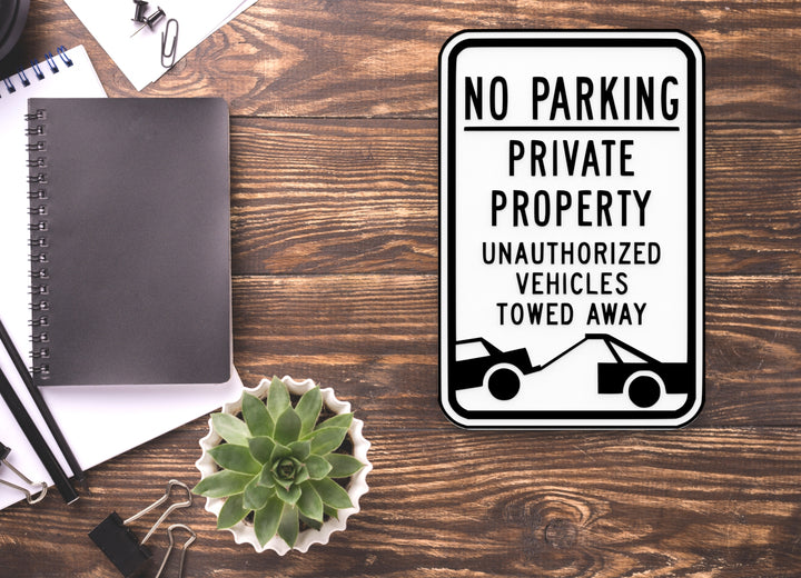 No Parking Private Property Unauthorized Vehicles Towed Away Funny Sign for Home