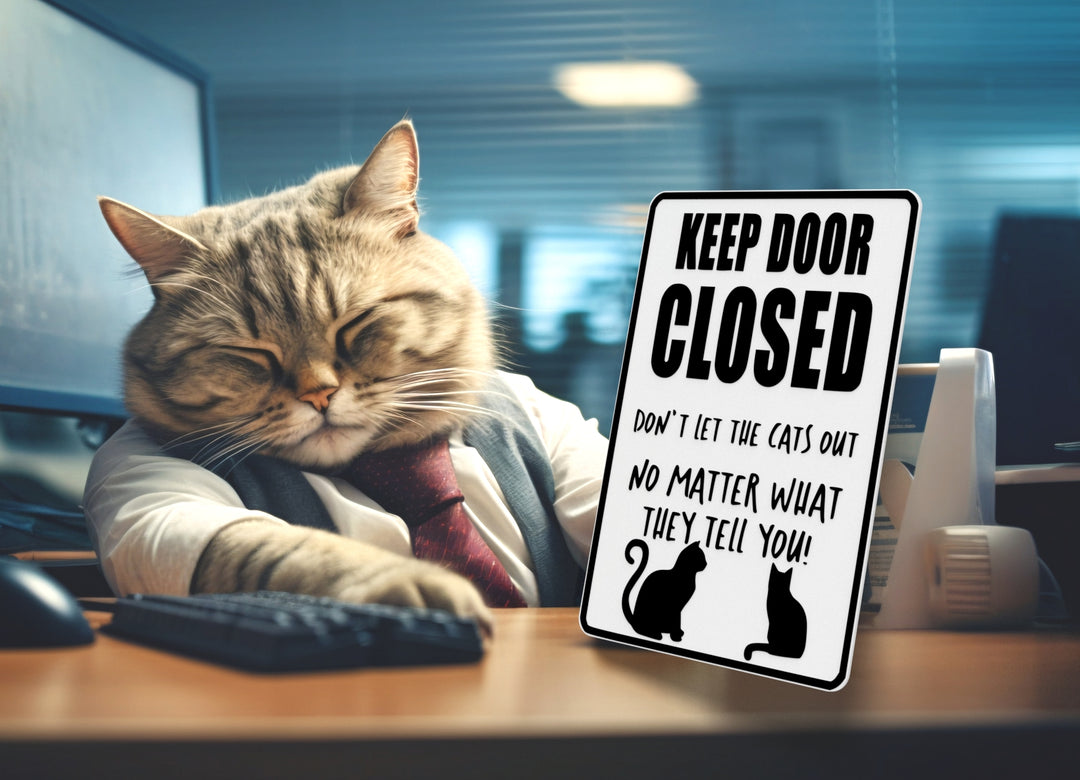 Keep Door Closed Don't Let The Cats Out | Funny sign For Home or Office