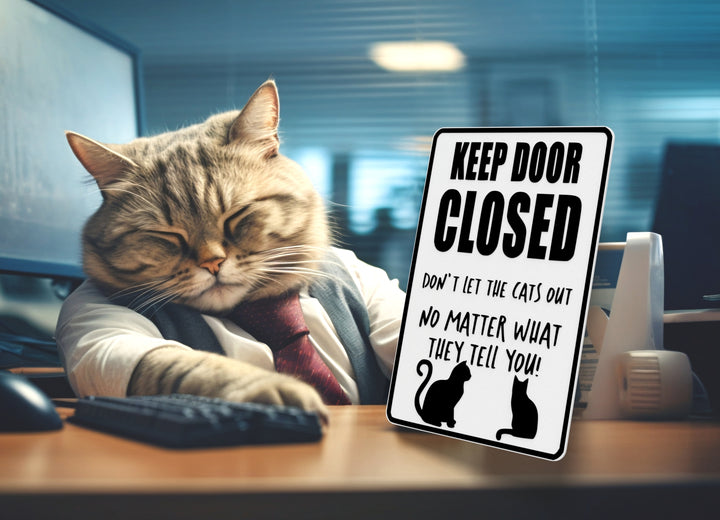 Keep Door Closed Don't Let The Cats Out | Funny sign For Home or Office