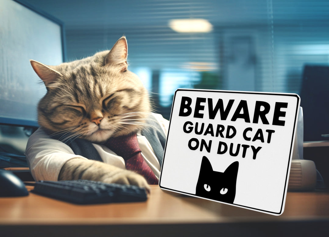 Beware Guard Cat On Duty | Funny sign For Home or Office