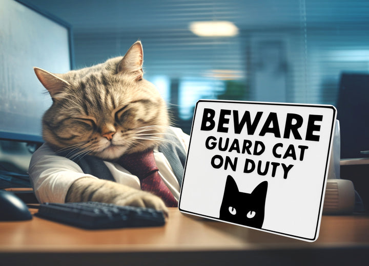 Beware Guard Cat On Duty | Funny sign For Home or Office