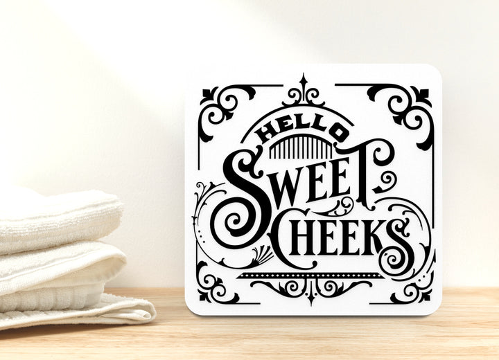 Sweet Cheeks Bathroom Sign – Funny Humor Wall Decor for Home and Office