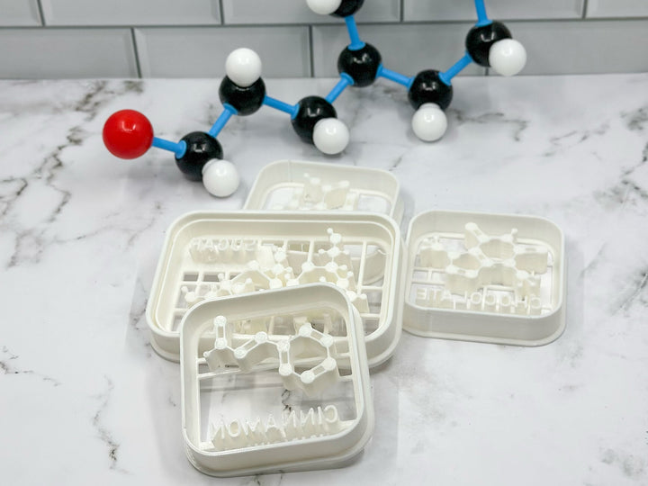 Cookie Cutter set of 4 Actual Molecules [Sugar] [Chocolate] [Cinnamon] [Lemon]
