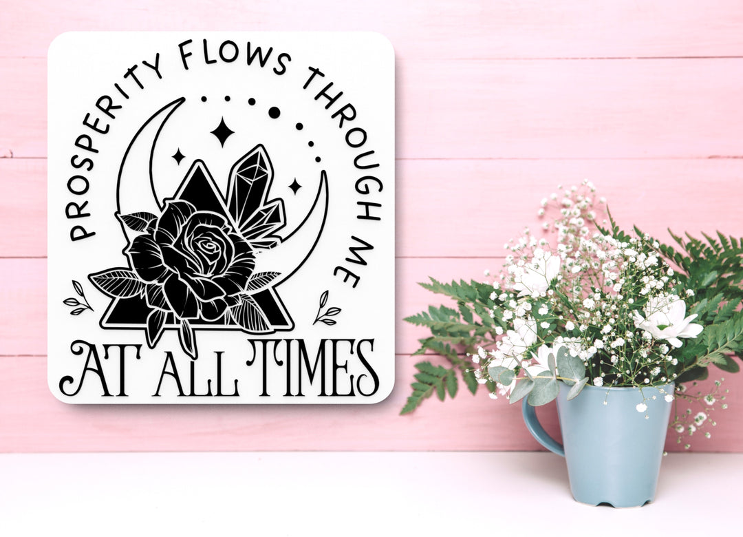 Prosperity Flows Through Me At All Times | Funny Sign for Home or Office