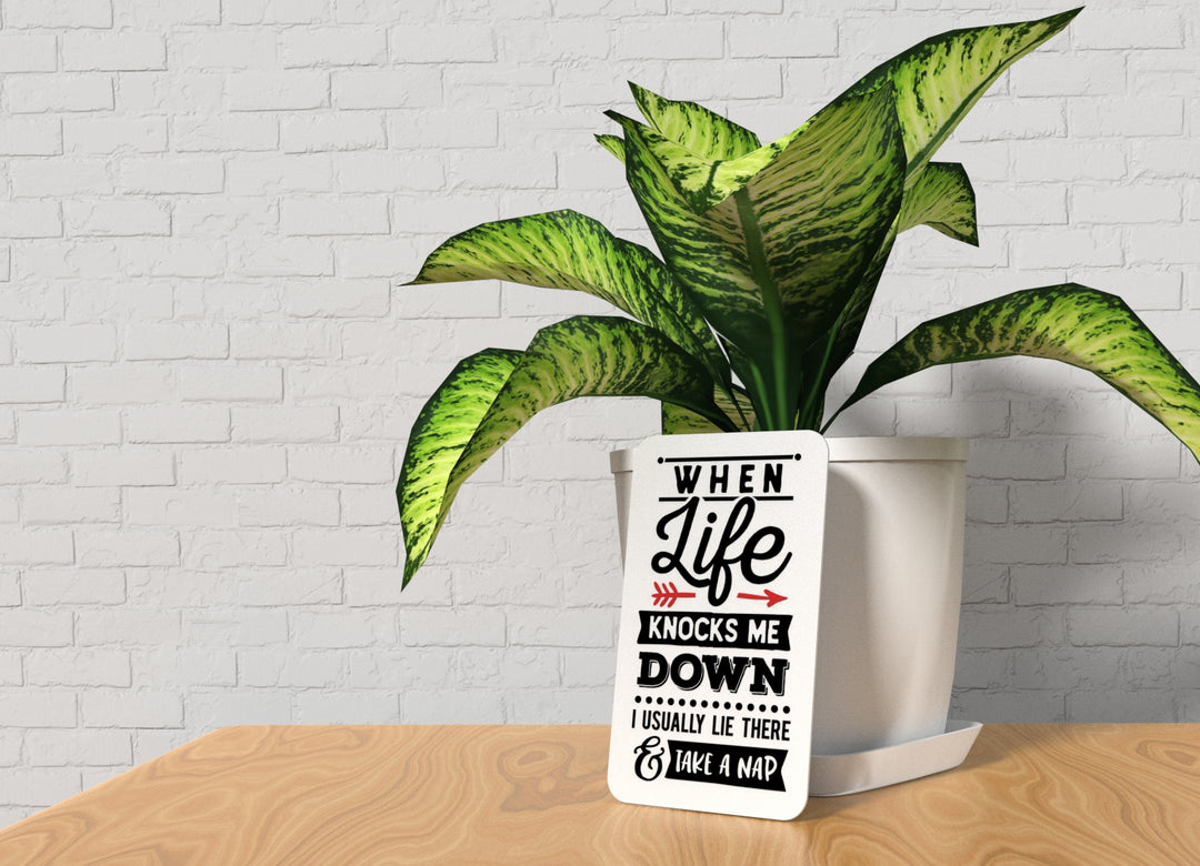 When Life Knocks Me Down I usually Lie | Funny sign For Home or Office