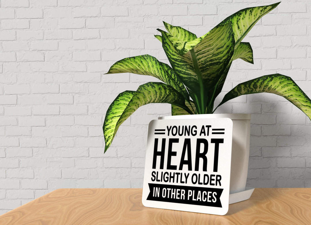 Young At Heart Slightly Older In Other Places | Funny sign For Home or Office