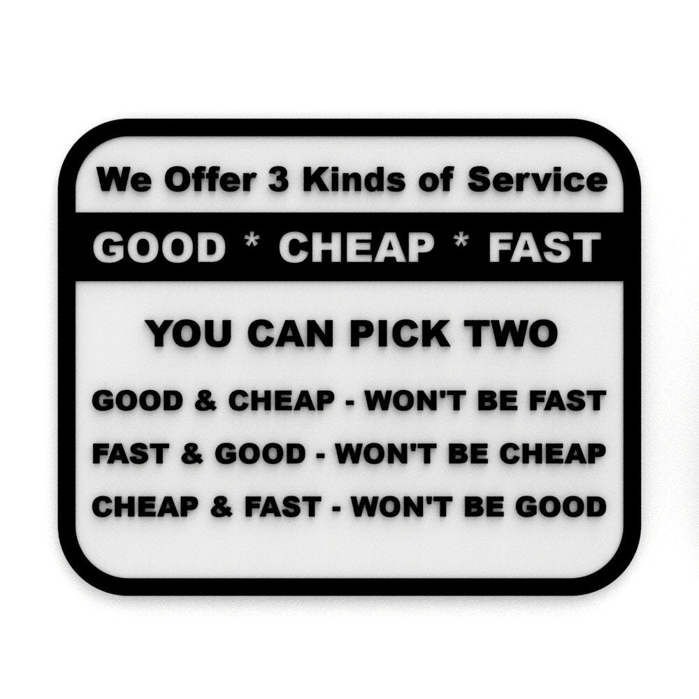 
  
  Funny Sign | 3 kinds of Service - Good. Cheap. Fast
  

