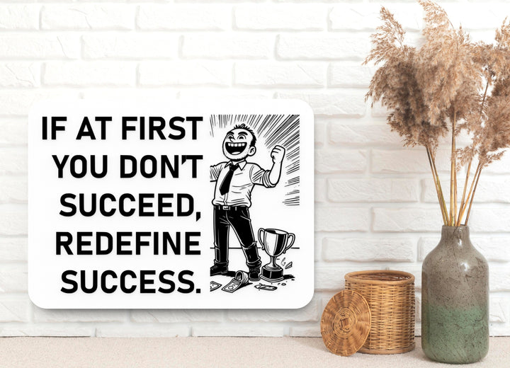 If At First You Don't Succeed Redefine Success | Funny Sign for Home or Office