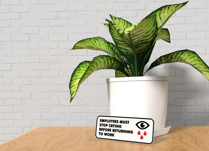Employees Must Stop Crying Before Returning To Work | Funny Sign Home or Office