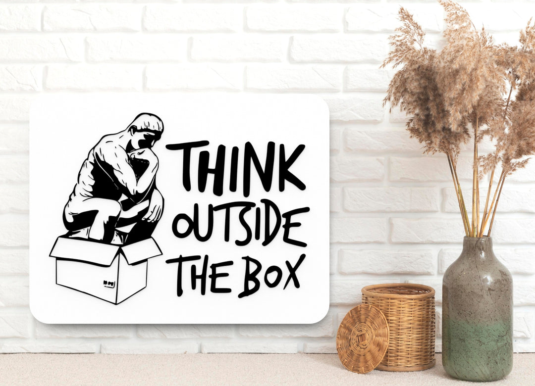 Rethink the Box | Funny Motivational Sign for Desk or Innovation Space