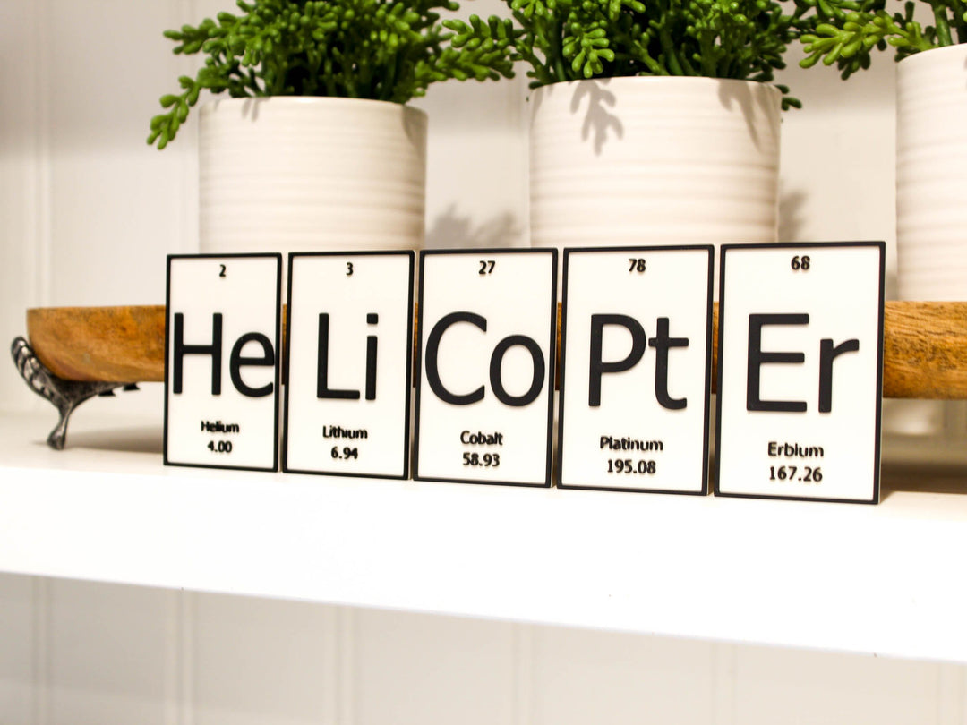 
  
  HeLiCoPtEr | Periodic Table of Elements Wall, Desk or Shelf Sign
  
