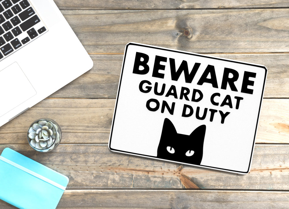 
  
  Beware Guard Cat On Duty | Funny sign For Home or Office
  
