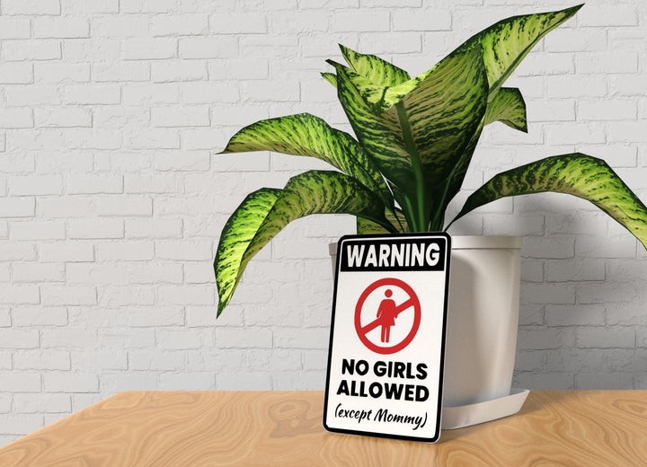 Warning No Girls Allowed Except Mommy | Funny sign For Home or Office