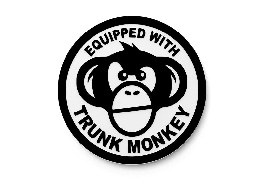 
  
  Equipped With Trunk Monkey | Funny sign For Home or Office
  
