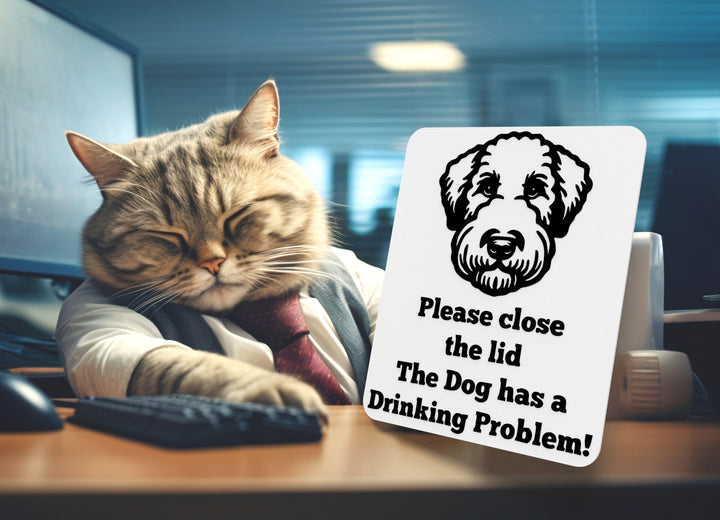 Please Close The Lid The Dog Has A Drinking Problem Funny sign For Home & Office