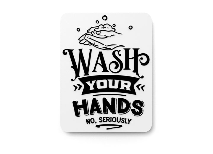 WashHands 3D Printed Bathroom Wall Sign - Black Embossed Letters on White PLA - Lightweight, Durable, Eco-Friendly - Made in USA