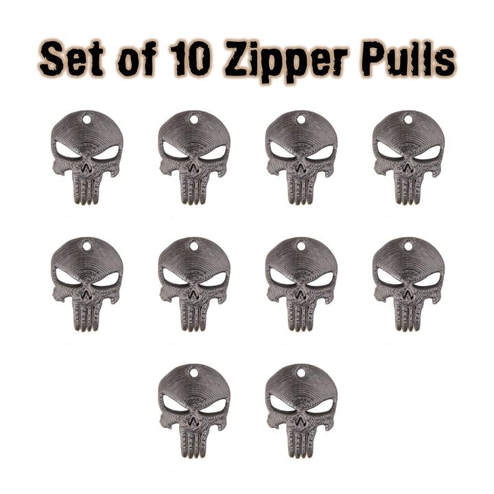 Set of 10 | Punisher Skull Zipper Pull, Necklace, Earring, Charm, Keychain, etc