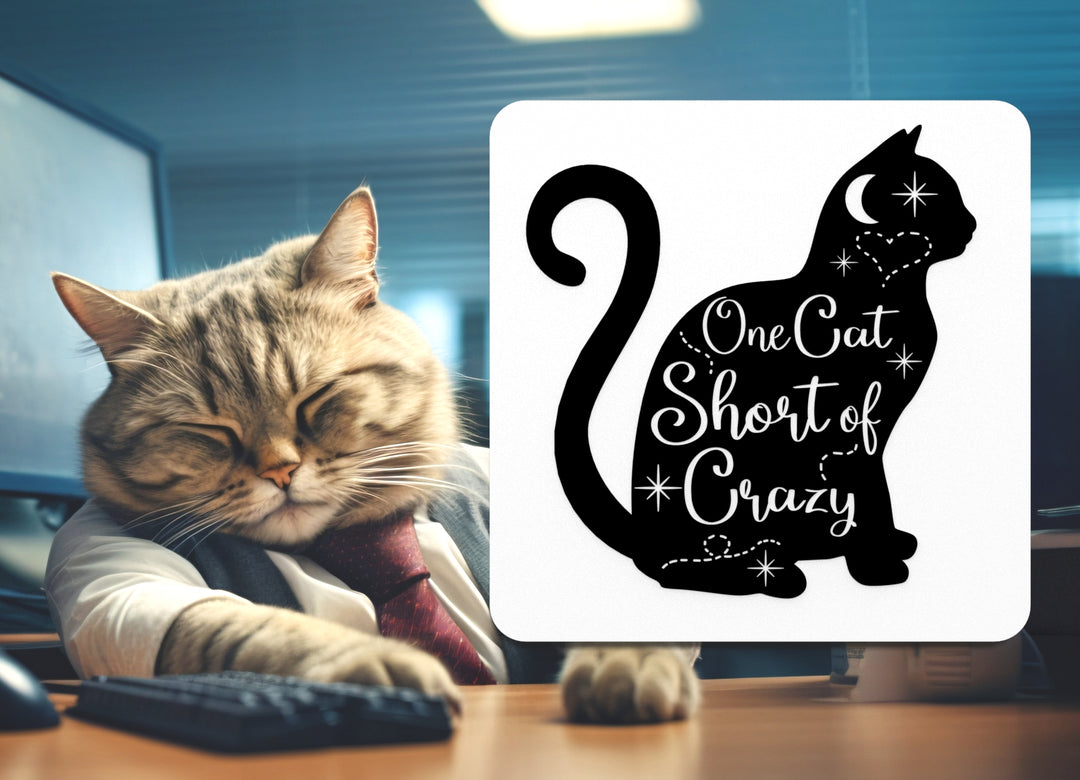 One Cat Short Of Crazy | Funny sign For Home or Office