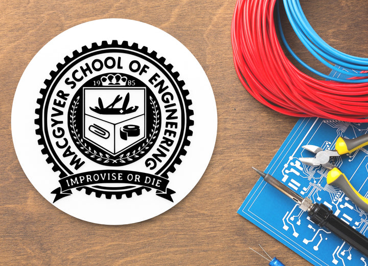 Macgyver School Of Engineering Improvise Or Die | Funny Sign for Home or Office