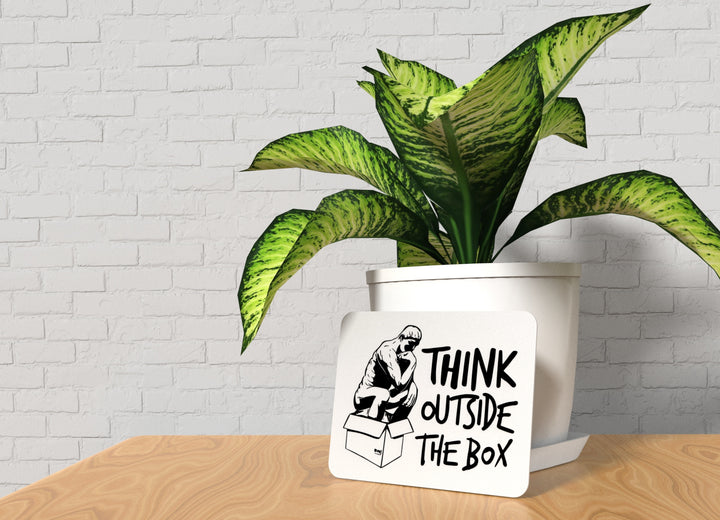 Rethink the Box | Funny Motivational Sign for Desk or Innovation Space