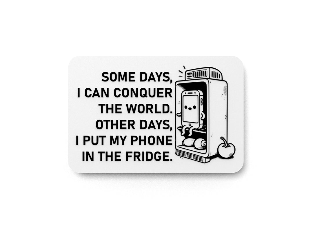 
  
  Some Days I Can Conquer The World Other Days I Put My Phone In The Fridge | Funny Sign for Home or Office
  
