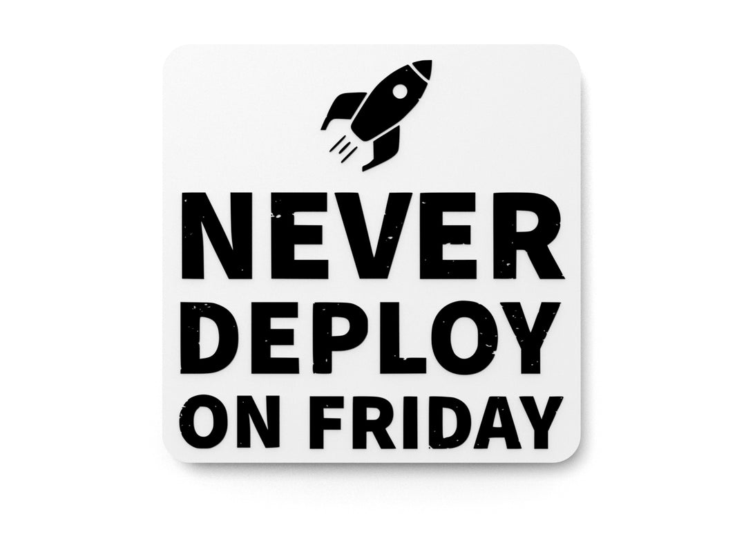 
  
  Never Deploy On Friday | Funny sign For Home or Office
  
