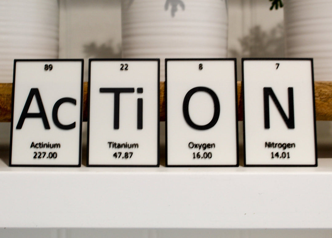 
  
  AcTiON | Periodic Table of Elements Wall, Desk or Shelf Sign
  
