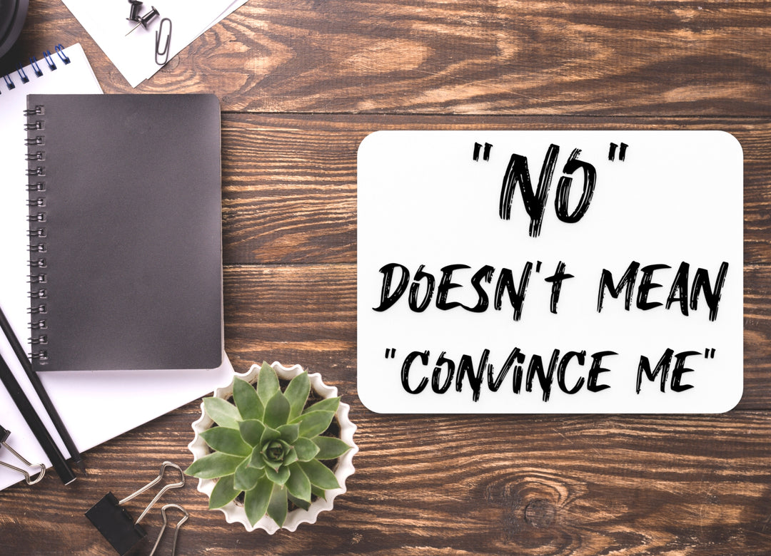 No Doesn't Mean Convince Me | Funny Sign for Home or Office