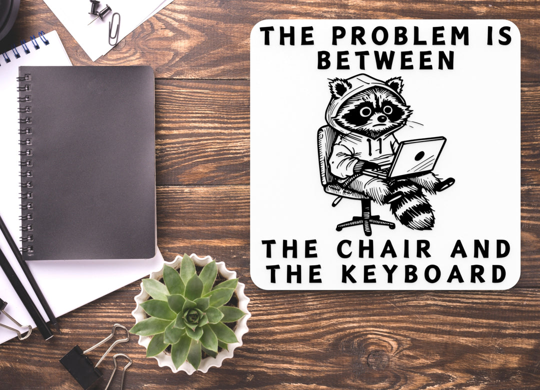 The Problem Is Between The Chair And The Keyboard | Funny Sign for Home & Office