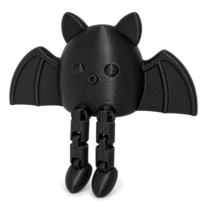 Black articulated bat shelf sitter with dangling legs on a white background