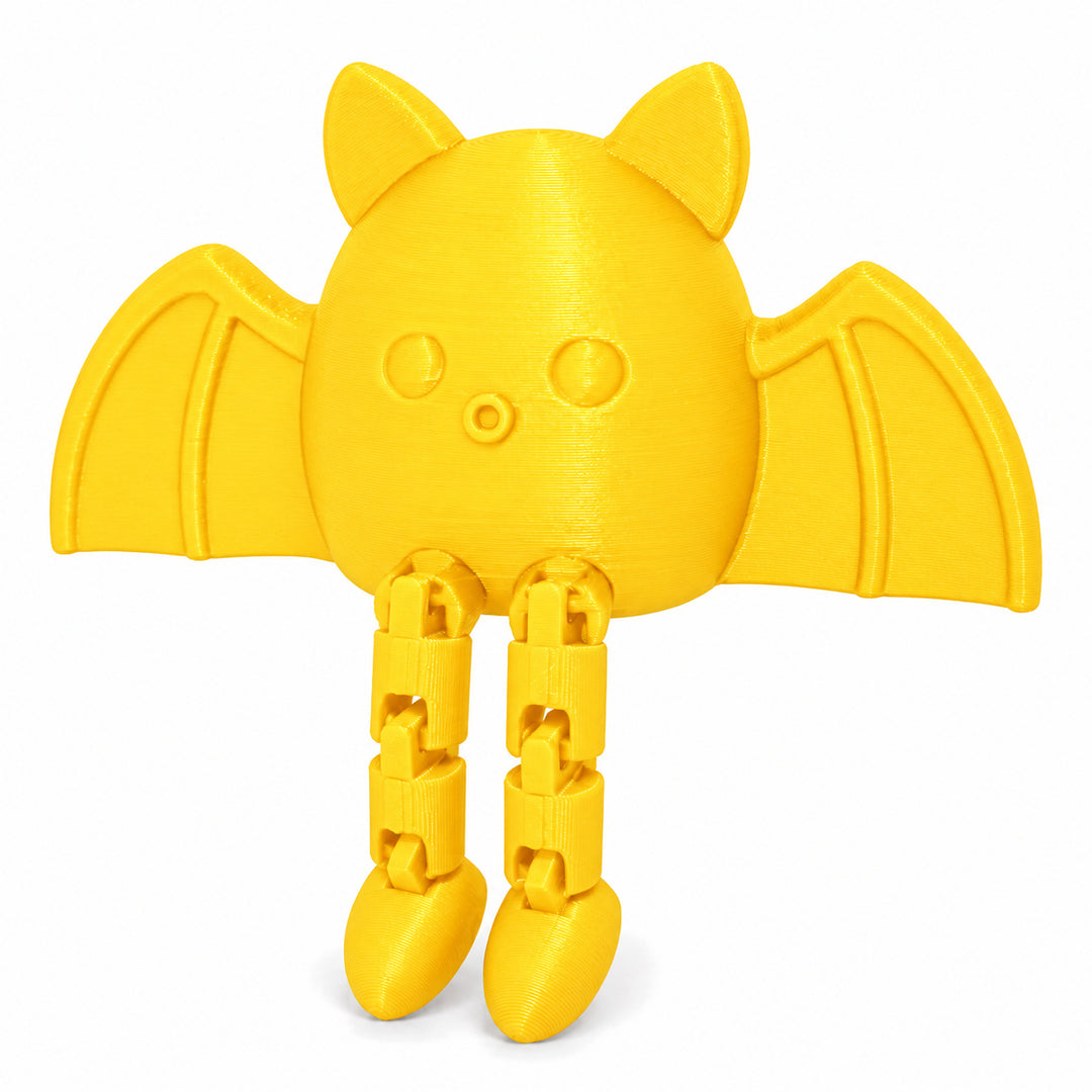 Yellow color illustration of the articulated bat shelf sitter; digital color mockup