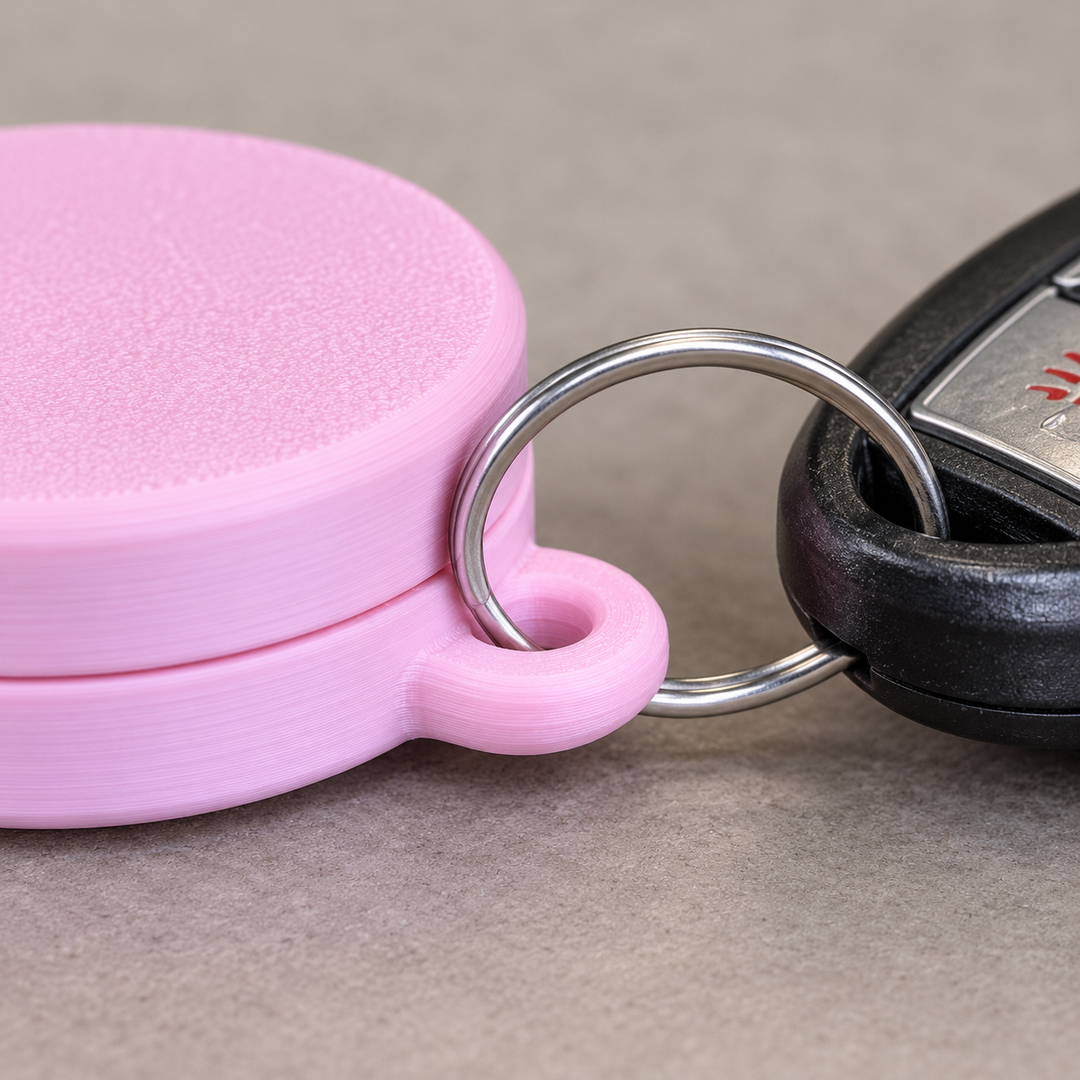 Ring holder keychain case detail and use view
