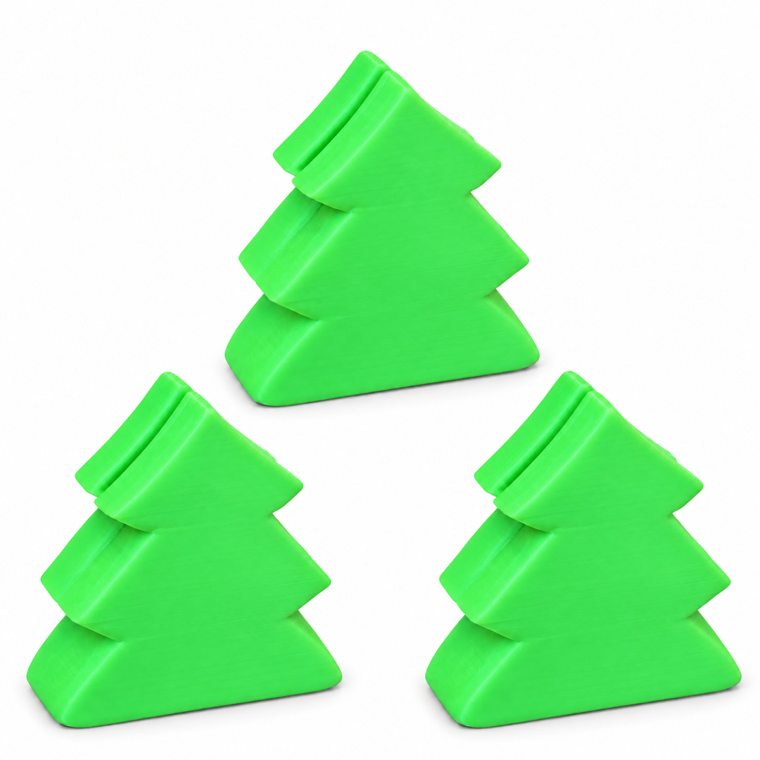 Set of three green tree-shaped photo and place card holders