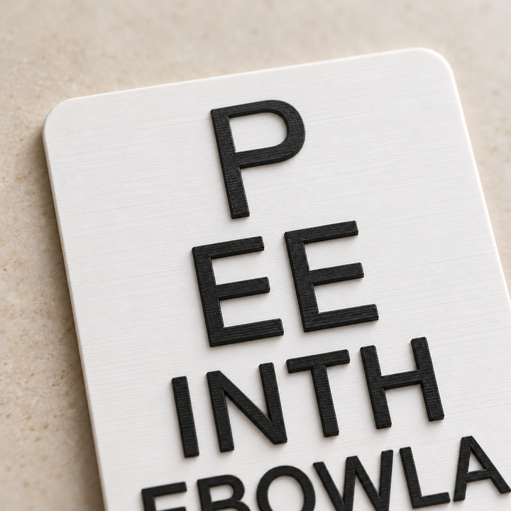 Close-up of raised black eye-chart lettering