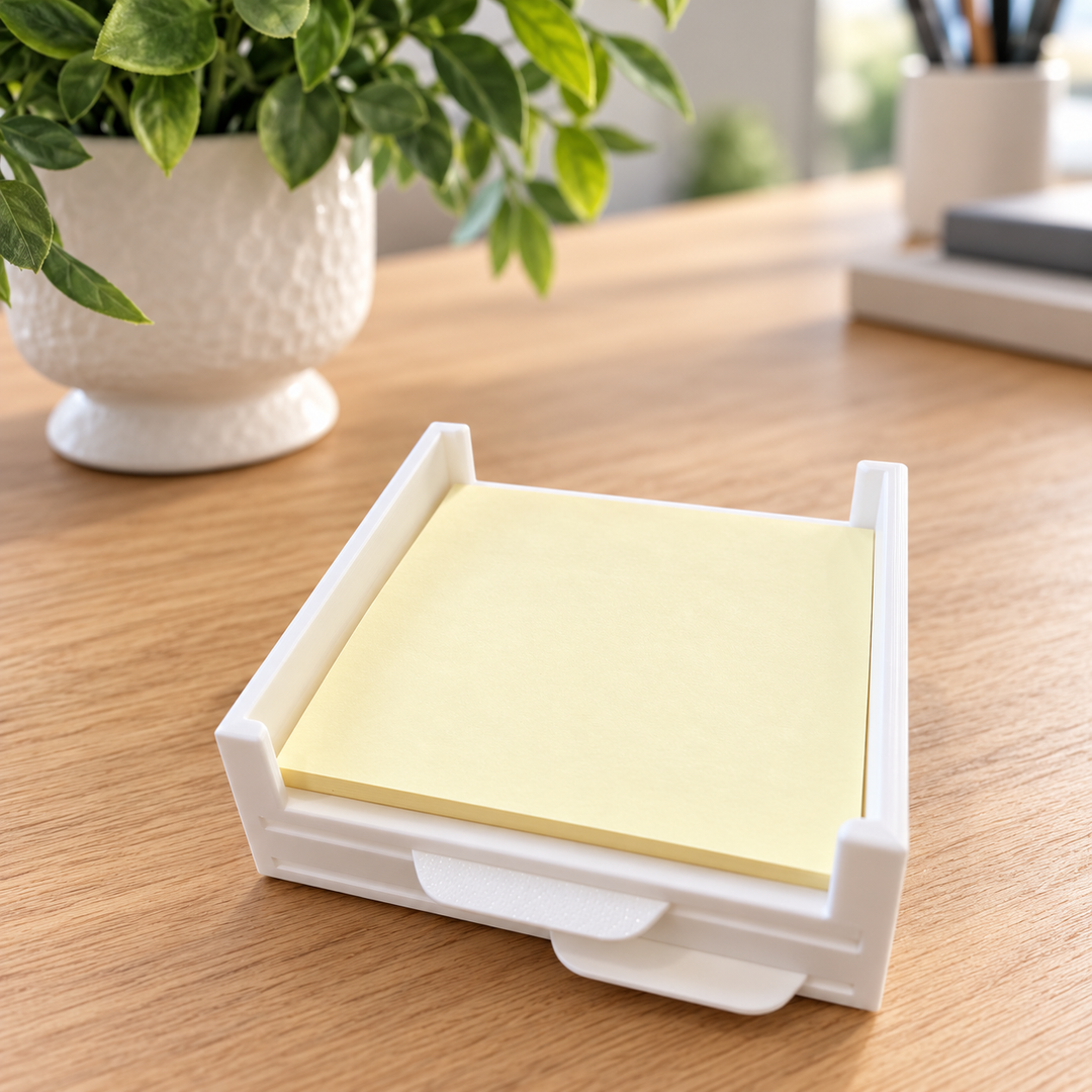 Sticky note holder with two checklist stencils; sticky notes and pen not included