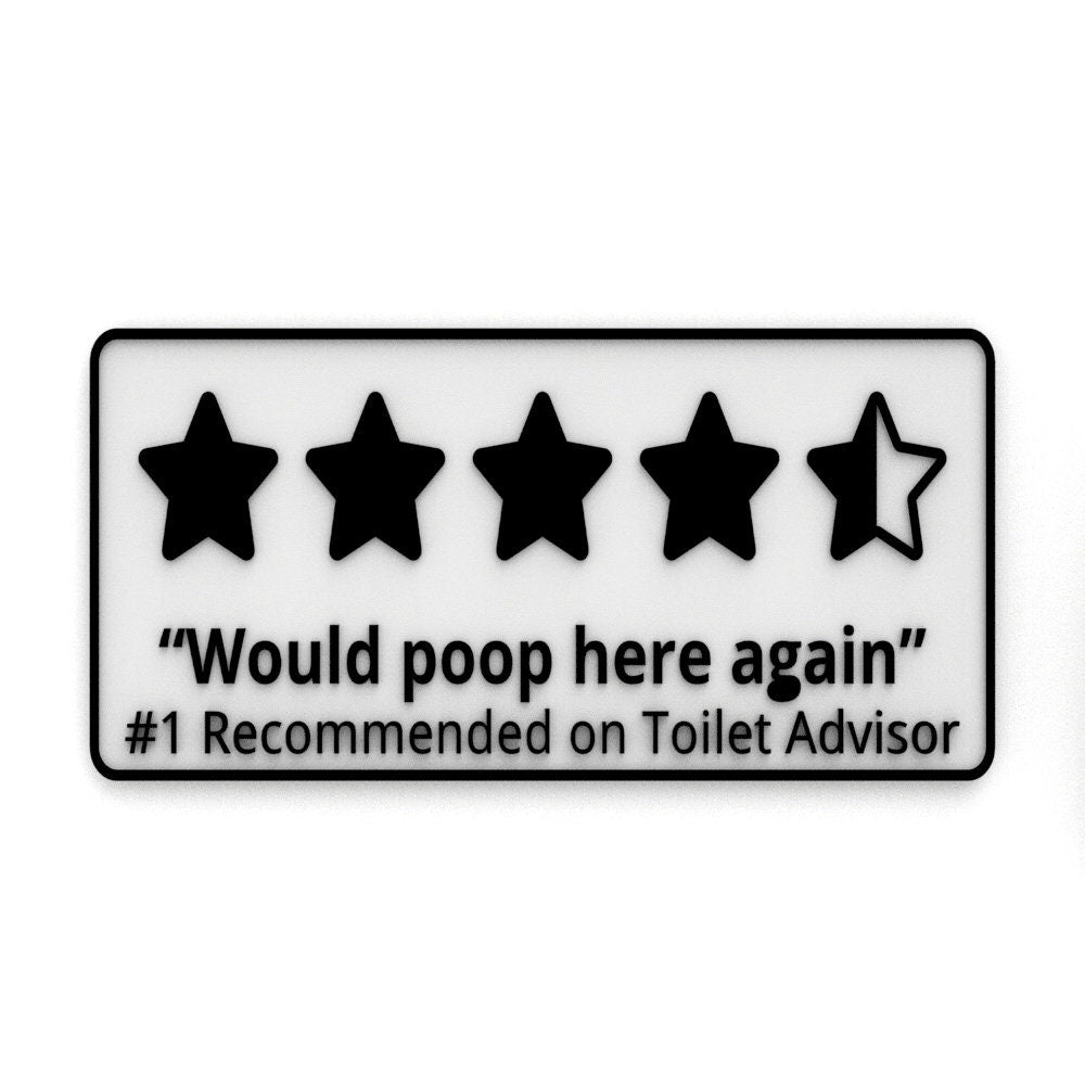 
  
  Funny Sign | Would Poop Here Again - Recommended On Toilet Advisor
  
