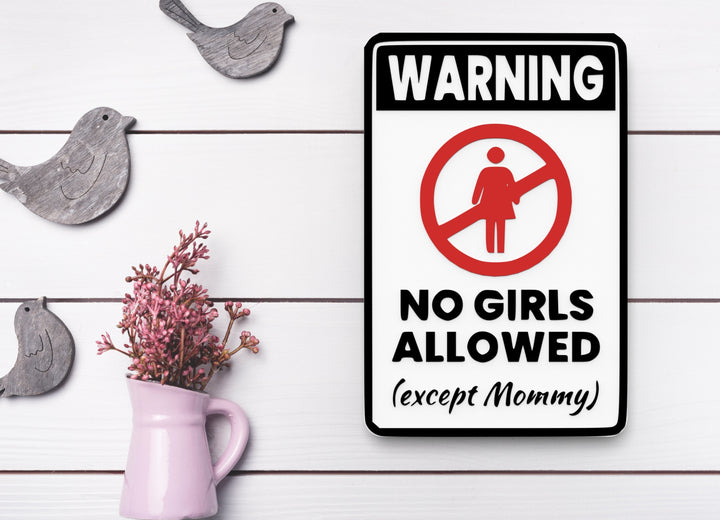 Warning No Girls Allowed Except Mommy | Funny sign For Home or Office