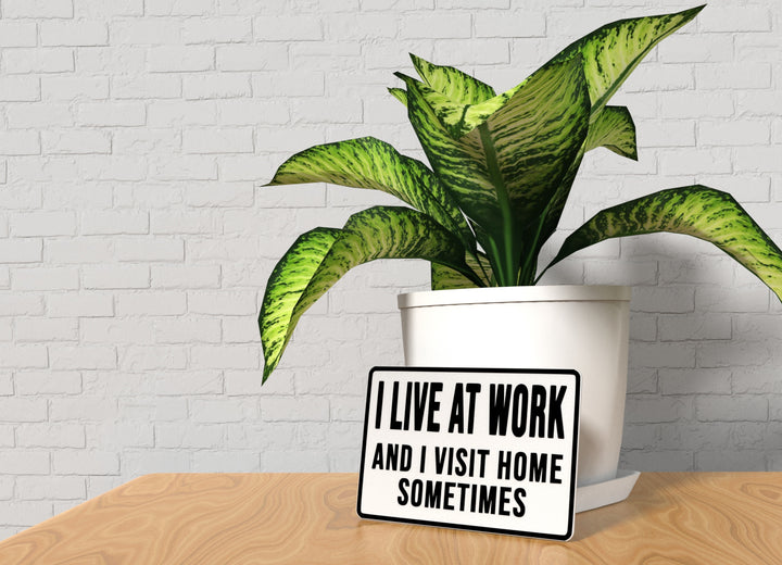I Live At Work And I Visit Home Sometimes | Funny Sign for Home or Office