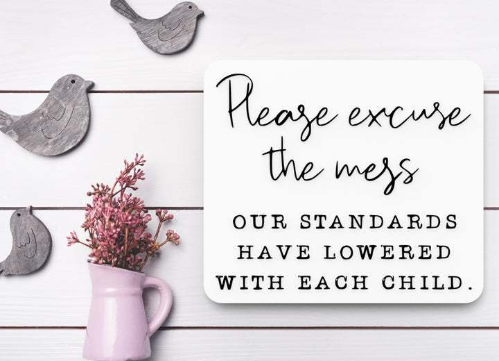 Please Excuse The Mess Our Standards Have Lowered |Funny sign For Home or Office