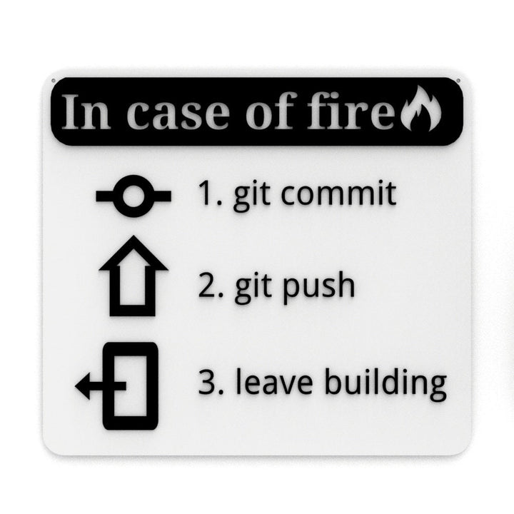 Funny Sign | In Case Of Fire - Git Commit , Git Push , Leave Building