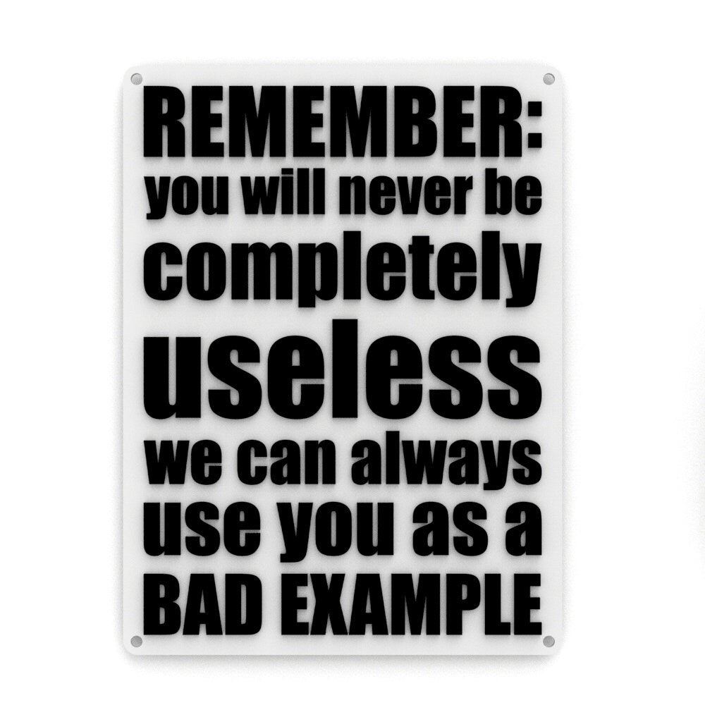 
  
  Funny Sign | You Will Never be Useless We Can Always Use You As A Bad Example
  
