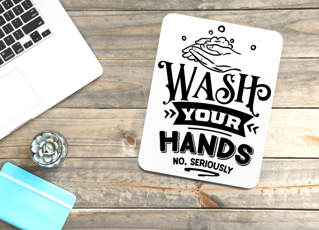 WashHands 3D Printed Bathroom Wall Sign - Black Embossed Letters on White PLA - Lightweight, Durable, Eco-Friendly - Made in USA