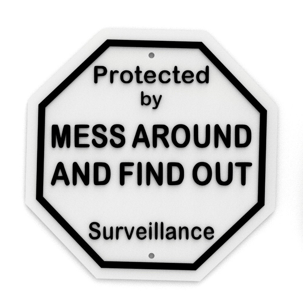 
  
  Funny Sign | Protected by Mess Around and Find Out Surveillance
  
