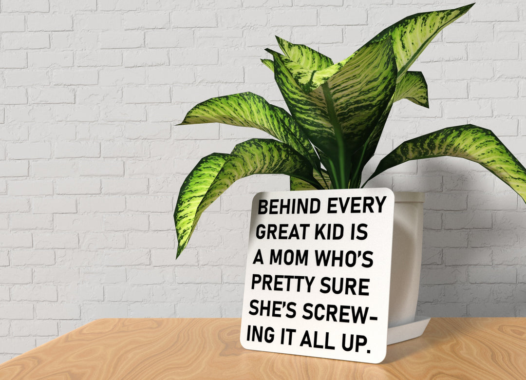 Behind Every Great Kid Is A Mom Who's Pretty Sure She's Screwing It All Up | Funny Sign for Home or Office