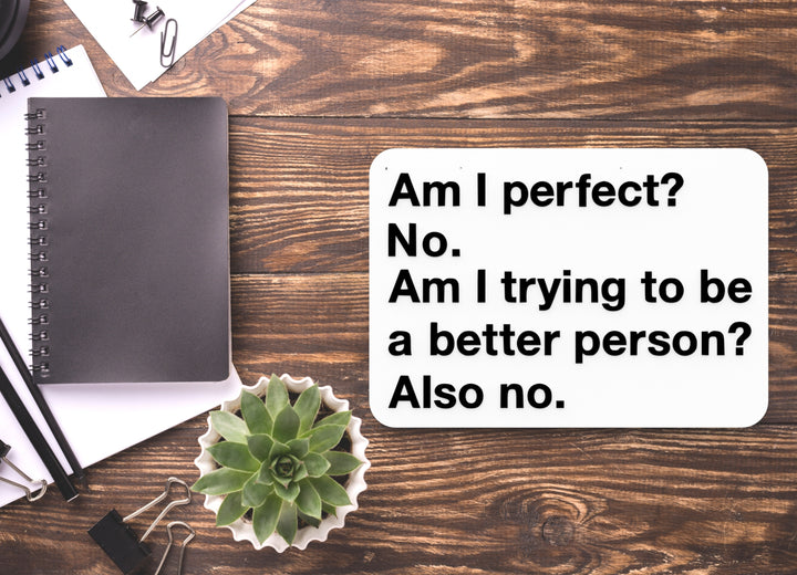 Am I Perfect No Am I Trying To Be A Better Person Also No | Funny Sign for Home