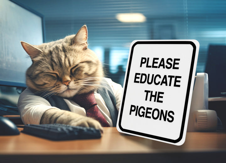 Please Educate The Pigeons | Funny sign For Home or Office