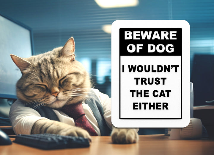 Beware Of Dog I Wouldn't Trust The Cat Either | Funny sign For Home or Office
