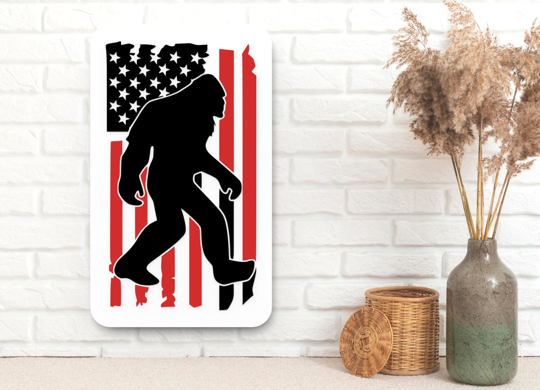 Bigfoot American Flag | Funny Sign for Cabin or Man Cave Decor