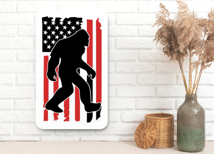 Bigfoot American Flag | Funny Sign for Cabin or Man Cave Decor